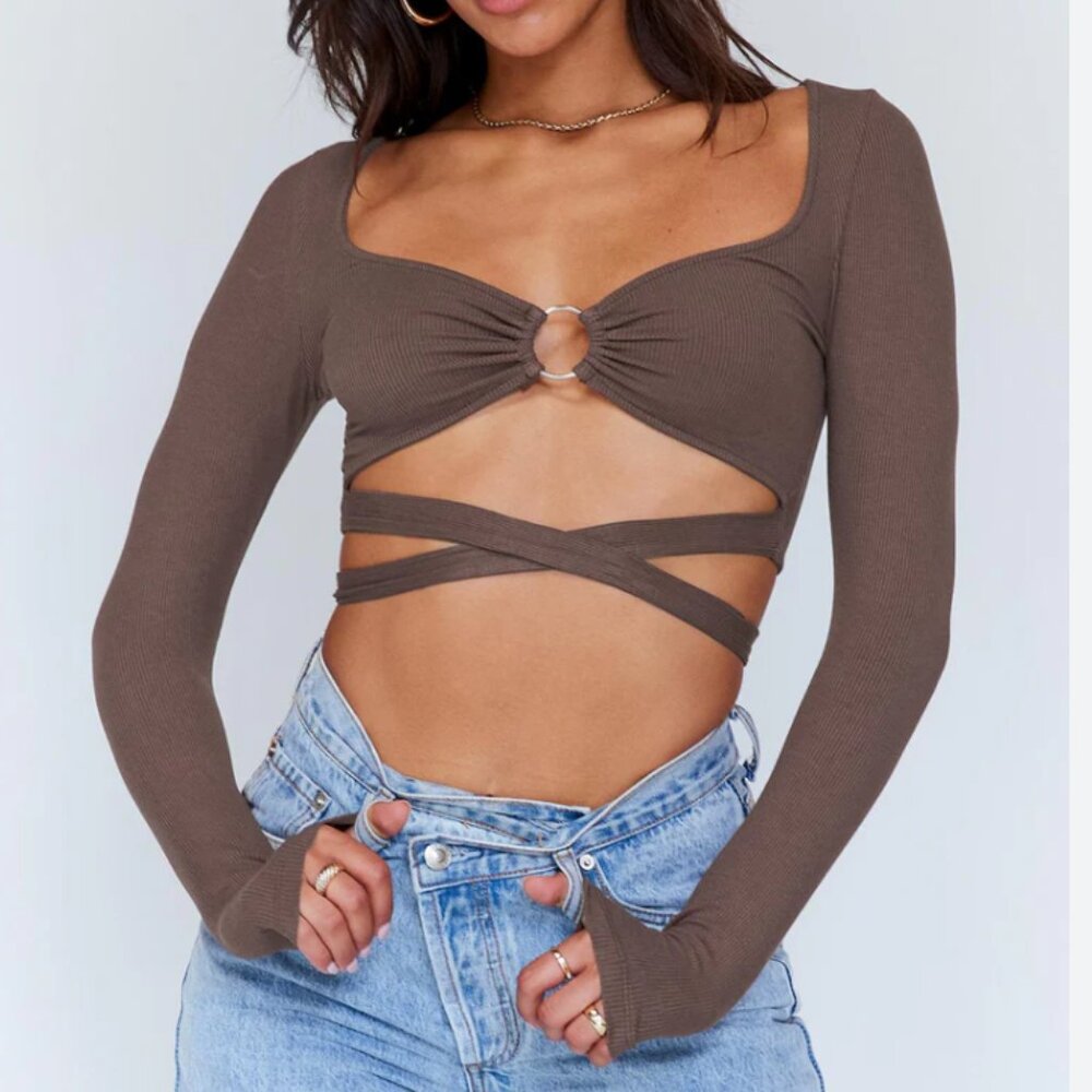 Princess Polly Corey Long Sleeve Top Brown